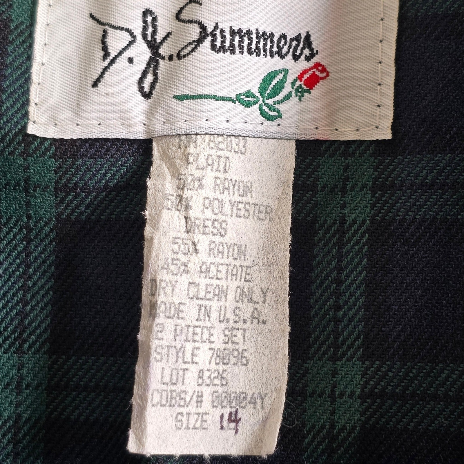 VTG D.J. Summers Womens Plaid Blazer and Navy Sheath Dress 2 Piece Set Size 14