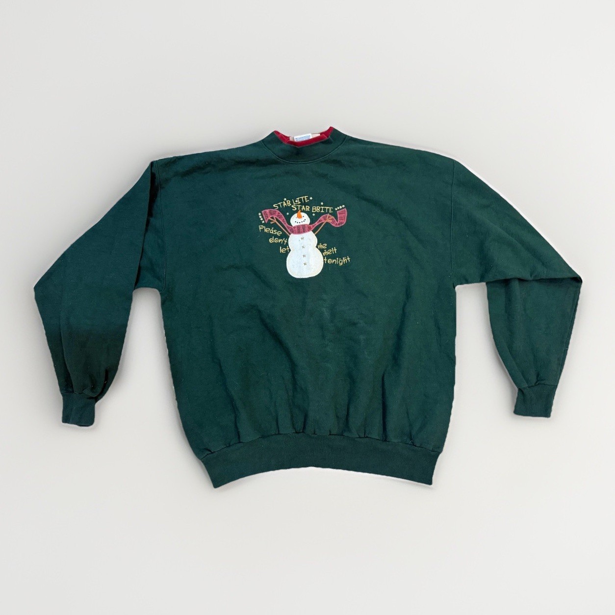Vintage MC Sportswear Green Snowman Holiday Crewneck Sweatshirt Adult XL Unisex