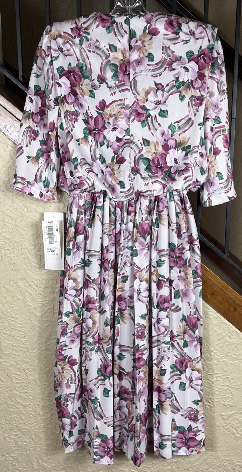 NWT VTG MCS Ltd New York Floral Blouson MIDI Dress Women’s 8P W/Faux Pearls 80’s