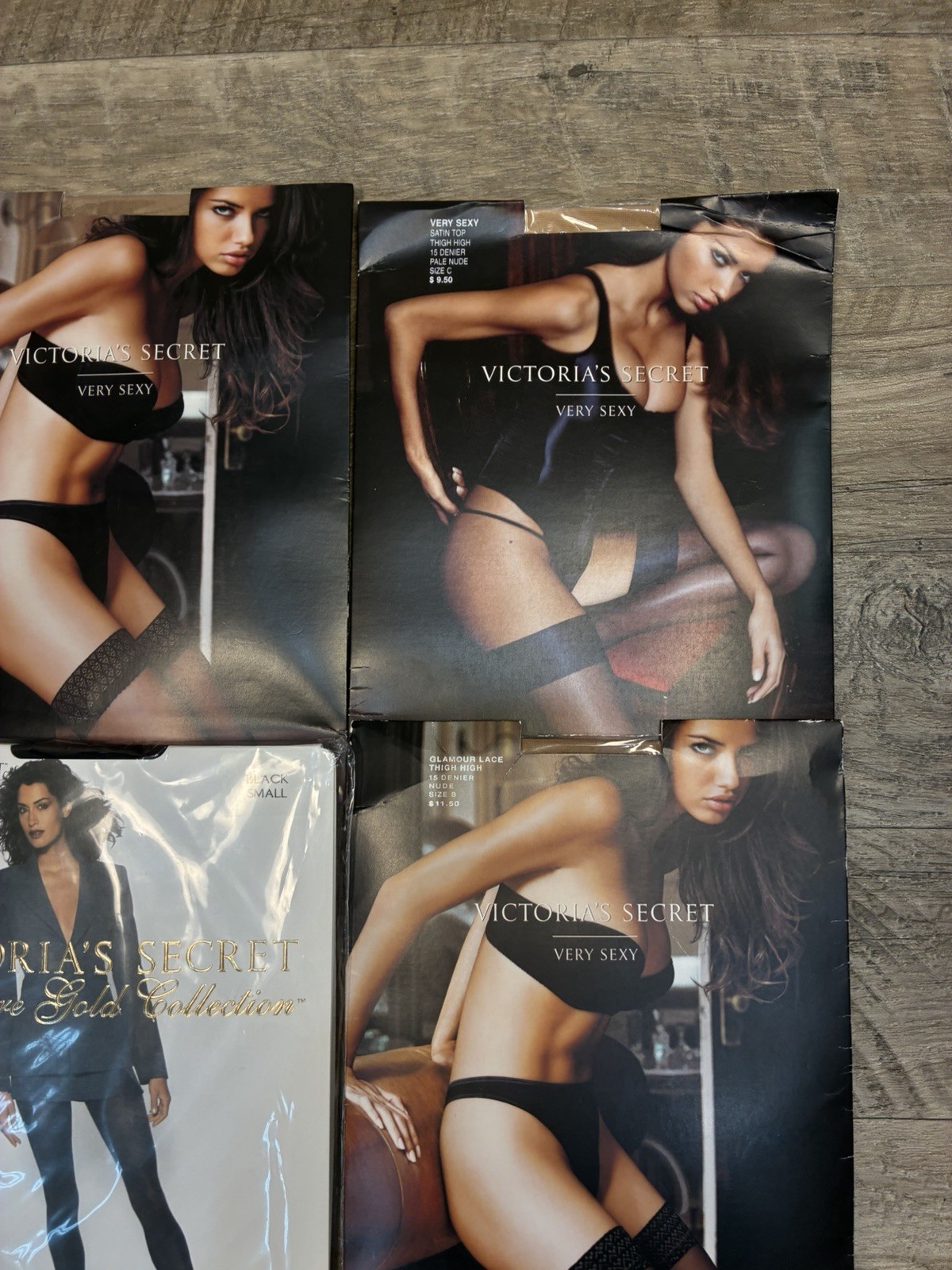 Victoria Secret 4 Lace Top Satin Nude Black Gold Collection Pantyhose SM Variety