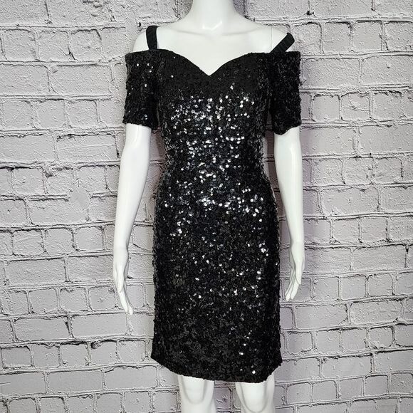 Vintage Modi for Neiman Marcus Sequined Little Black Dress Women’s 4