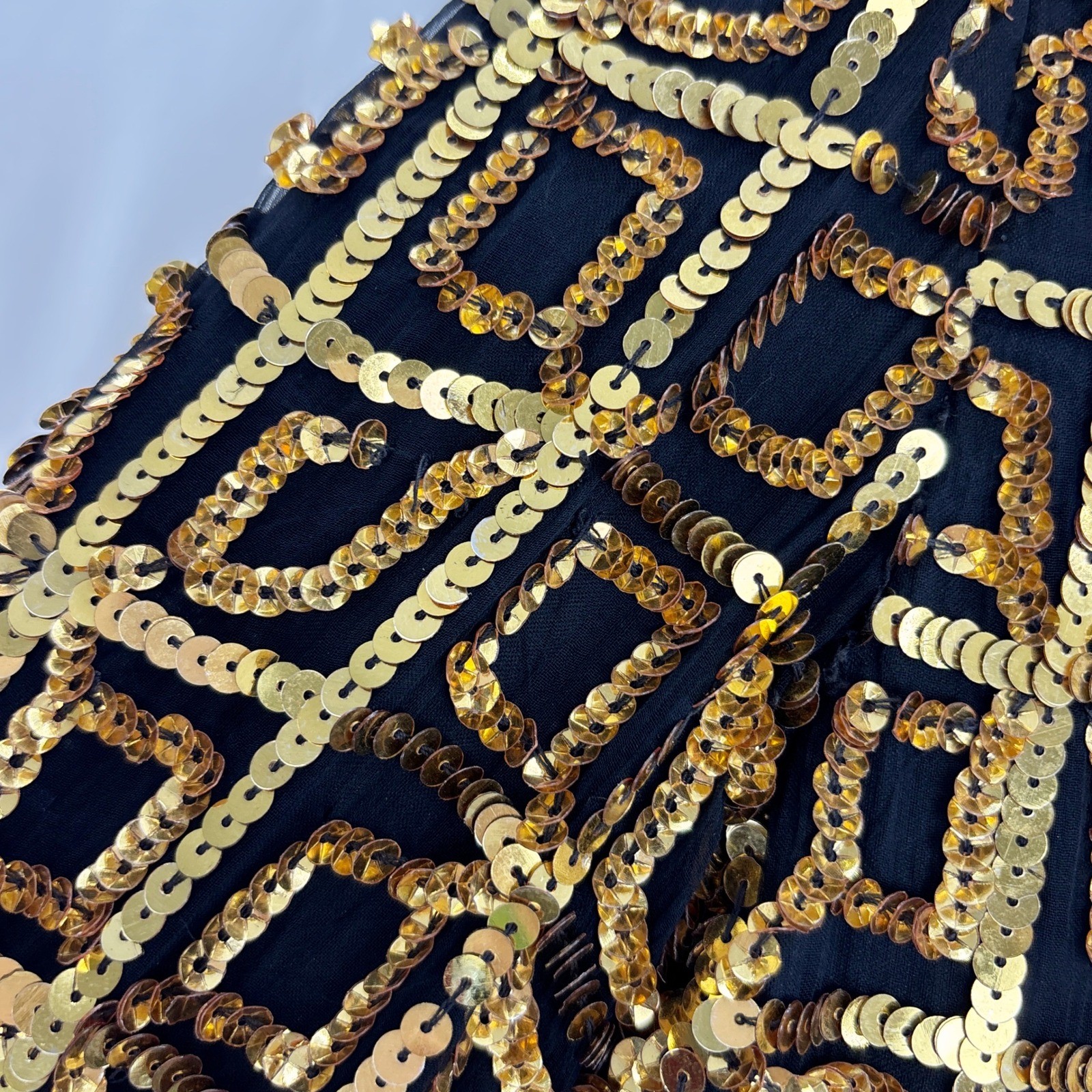 CARINA Vintage Sequin Beaded Jacket Blazer Women’s Medium Black Gold Geometric
