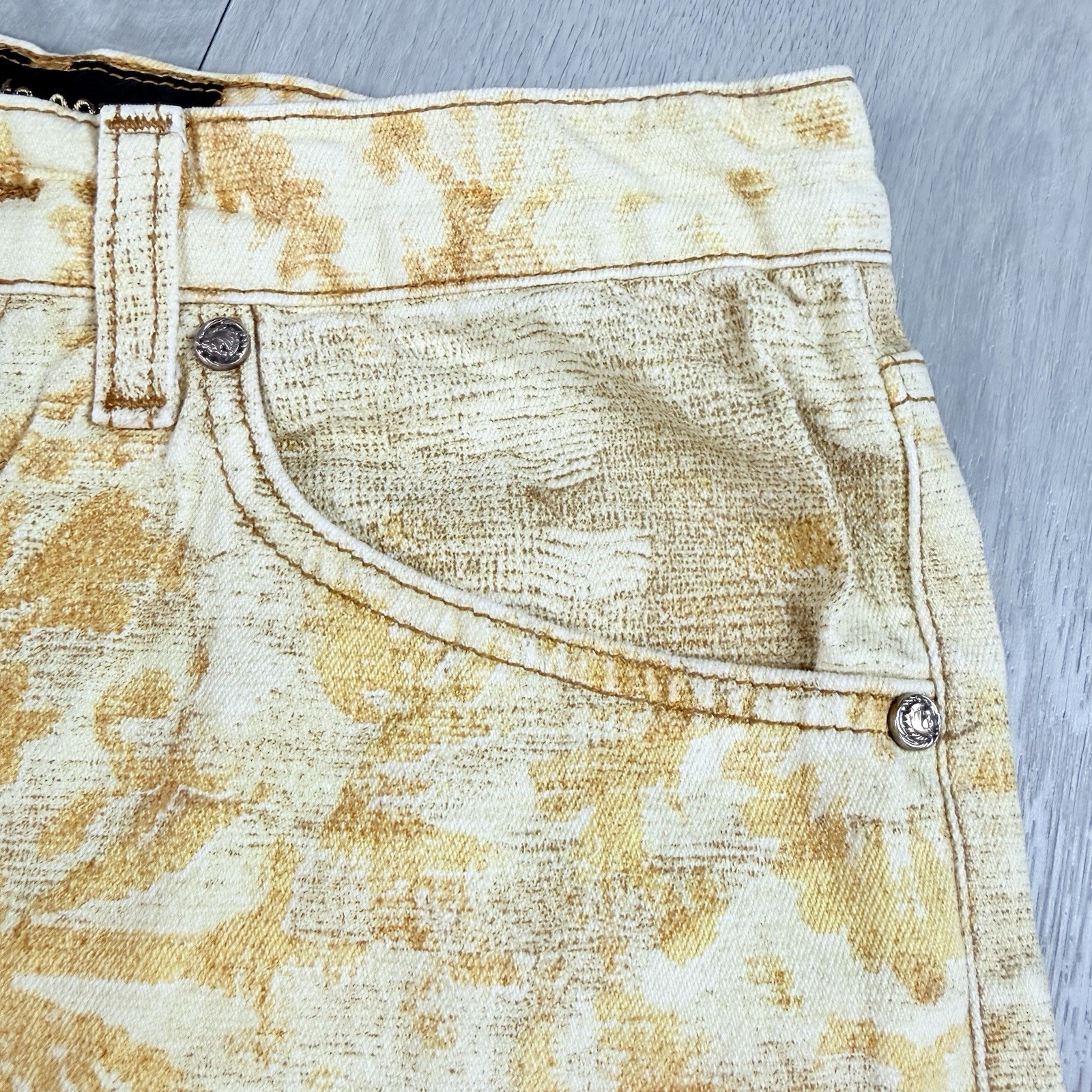Vintage Roberto Cavalli 90s Funky Sand Blasted Denim Shimmer Jeans Small Italy