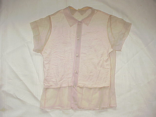 Vtg 40s SHEER NYLON BLOUSE Pale Pink PIN-UP TOP w/Pintucks Sz S/Small/32 Bust