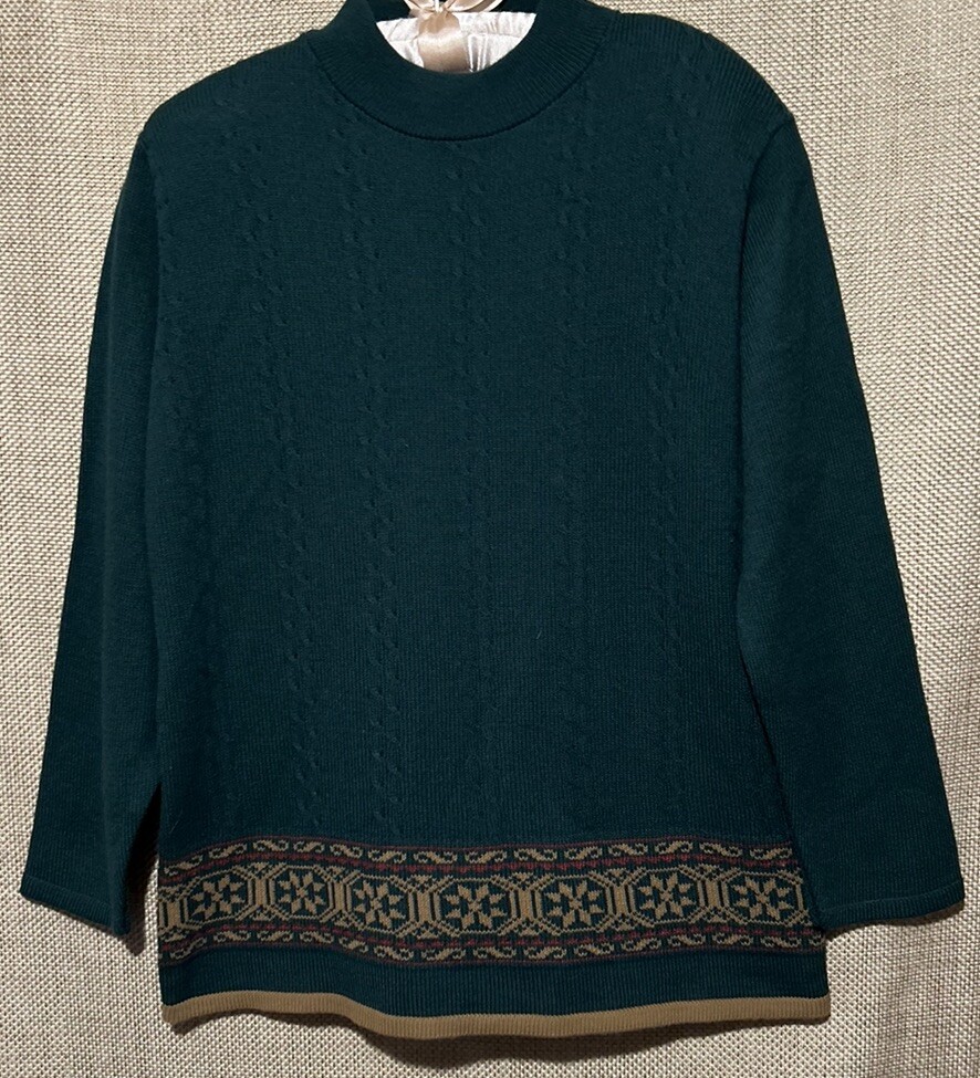 Lana Lee Sweater L/XL Vintage Dark Green Knit Pullover Made In Canada Women’s
