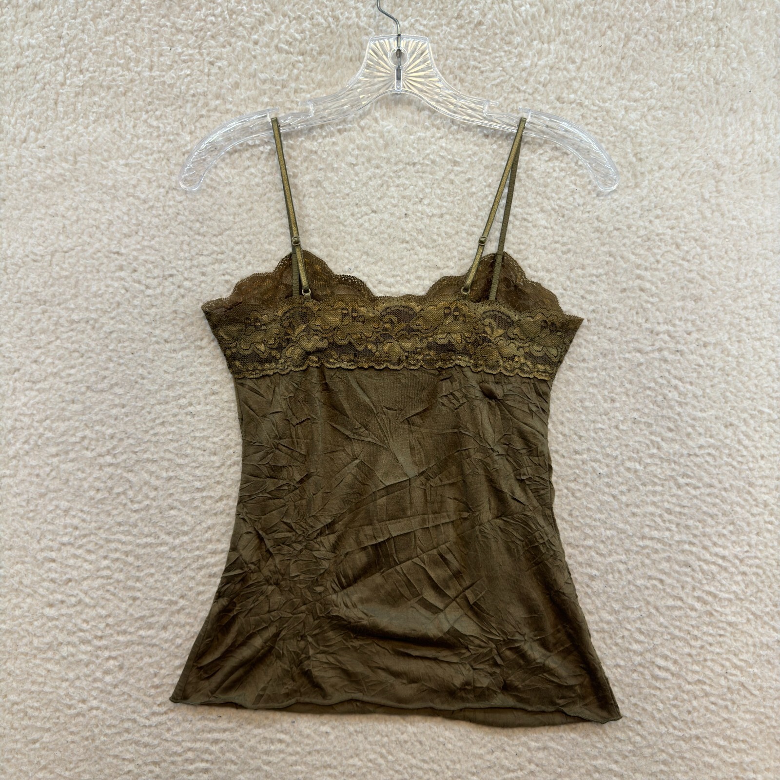 Y2K Vintage Camisole Tank Top XS Small Olive Green Boho Fairy Grunge Whimsigoth