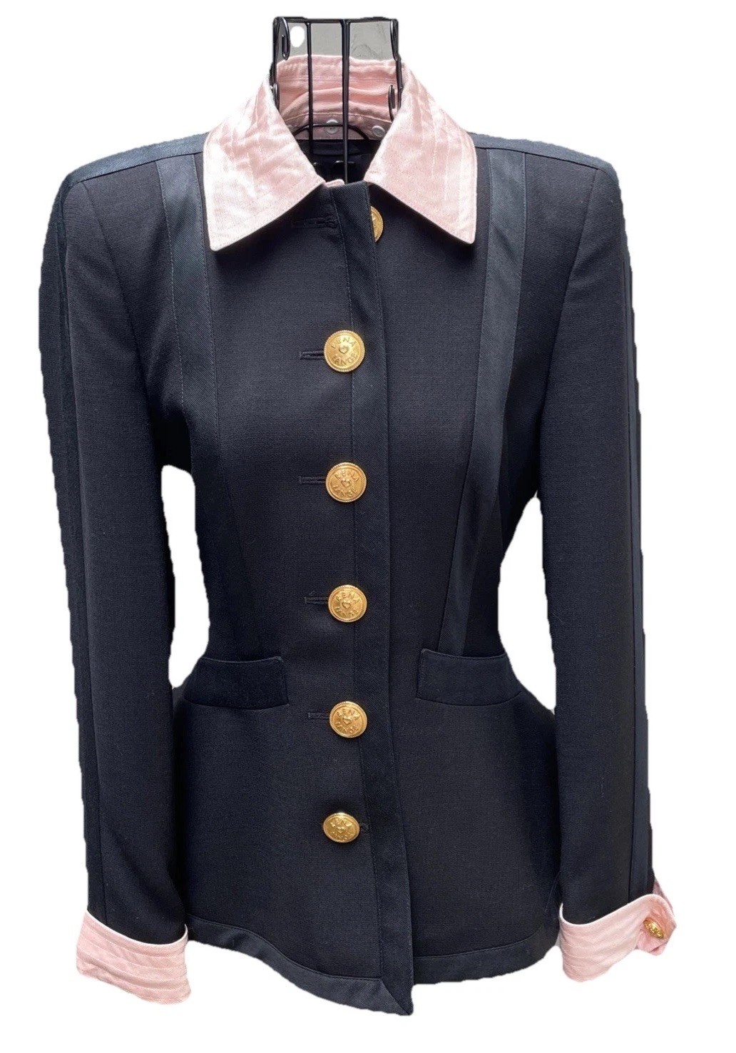 VNTG Rena Lange Structured Black Wool & Silk Blazer Jacket US4/ FR36/ GB08