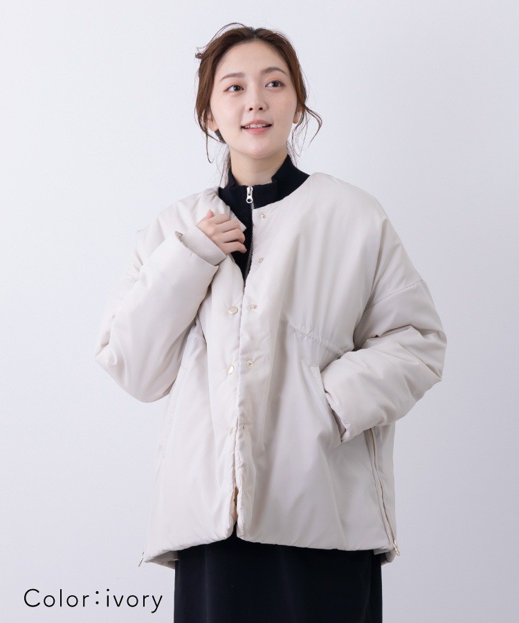 Women’s Water-Repellent Collarless Blouson Jacket, Windproof, Lightweight