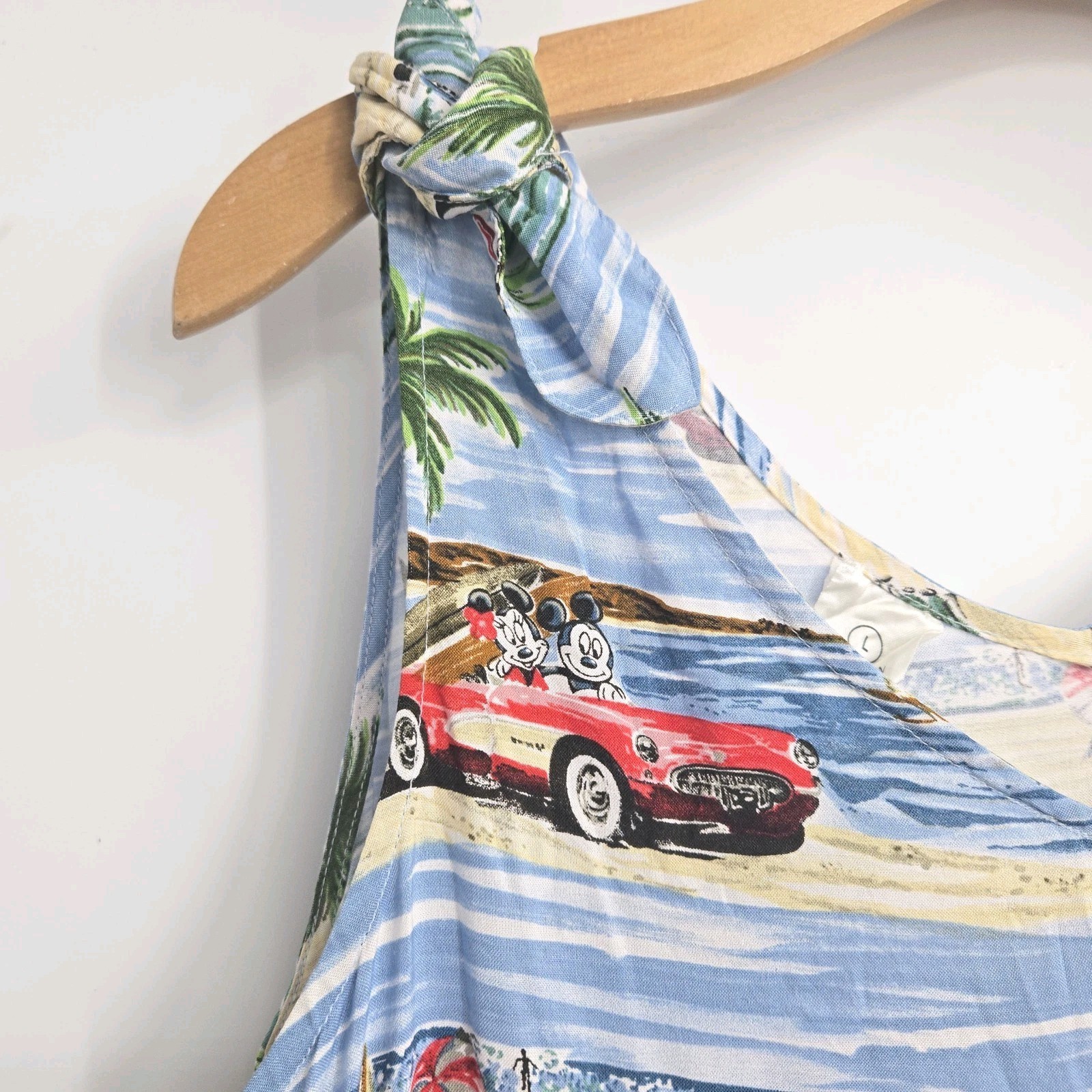 Disney Catalog Dress Size Large Maxi Classic Car Hawaiian Beach Mickey Minnie