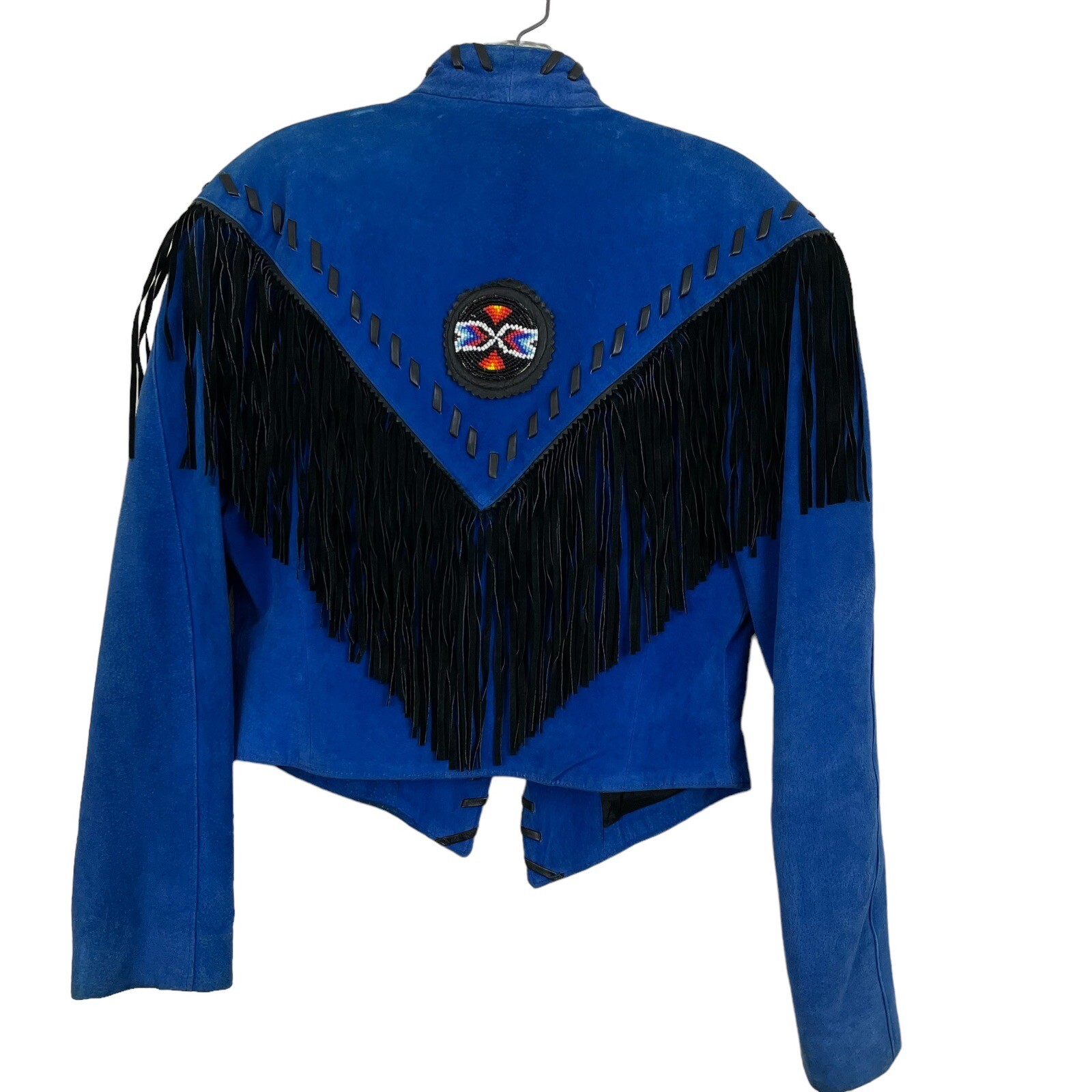 VTG 80s Western Phoenix Frontier Fringe Jacket Skirt S/M Blue Suede Bead Outfit