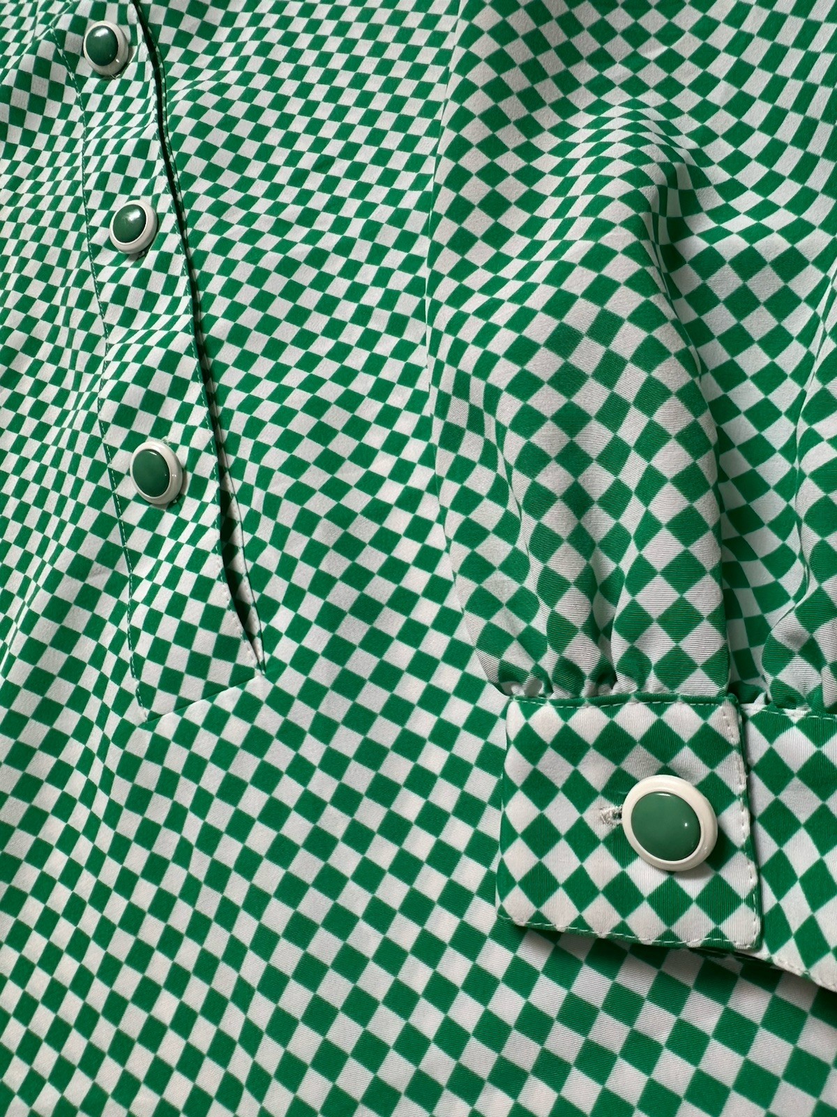 Vintage 70s Brownstone Studio Mod Shirt Dress Green Check Pockets Petite 12