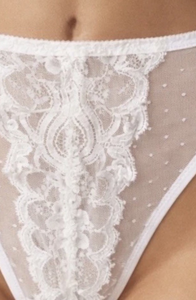 Vintage Sheer White Mesh Lace Panties Micro Dot French Style High Cut 80s/90s