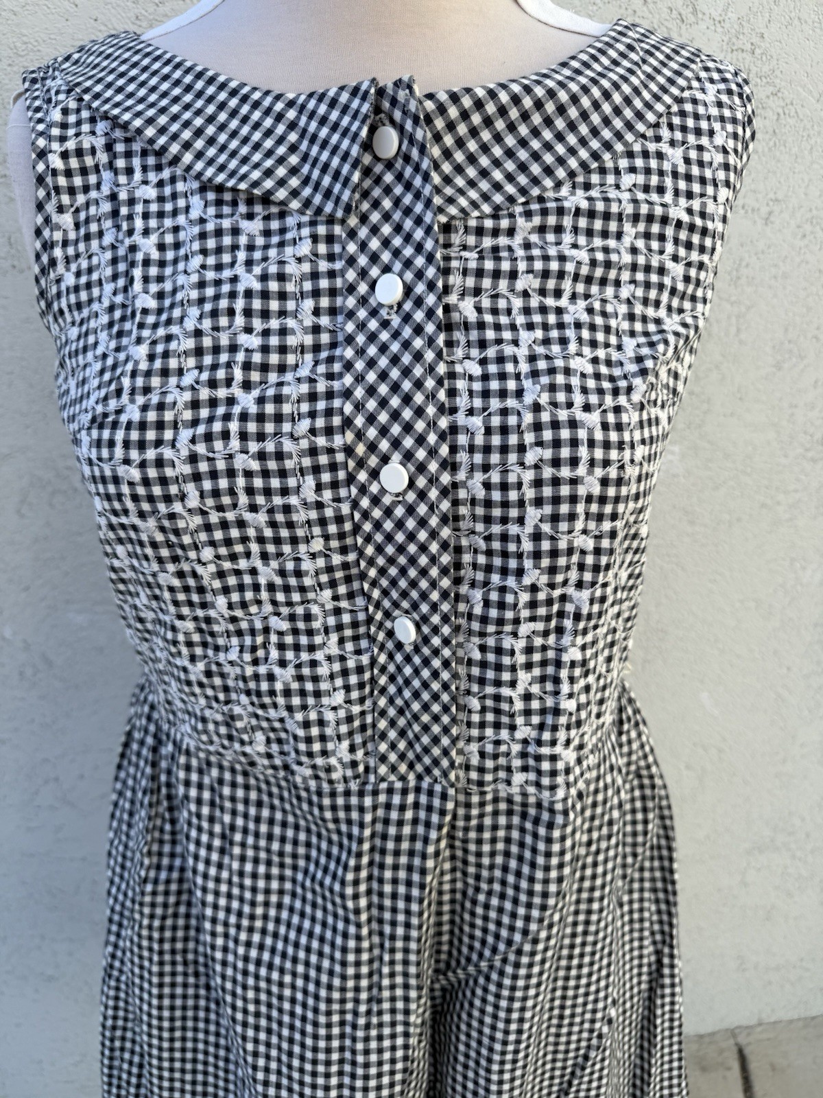 VTG Pat Perkins Black & White Gingham Check Cotton Dress 12 1950s Style