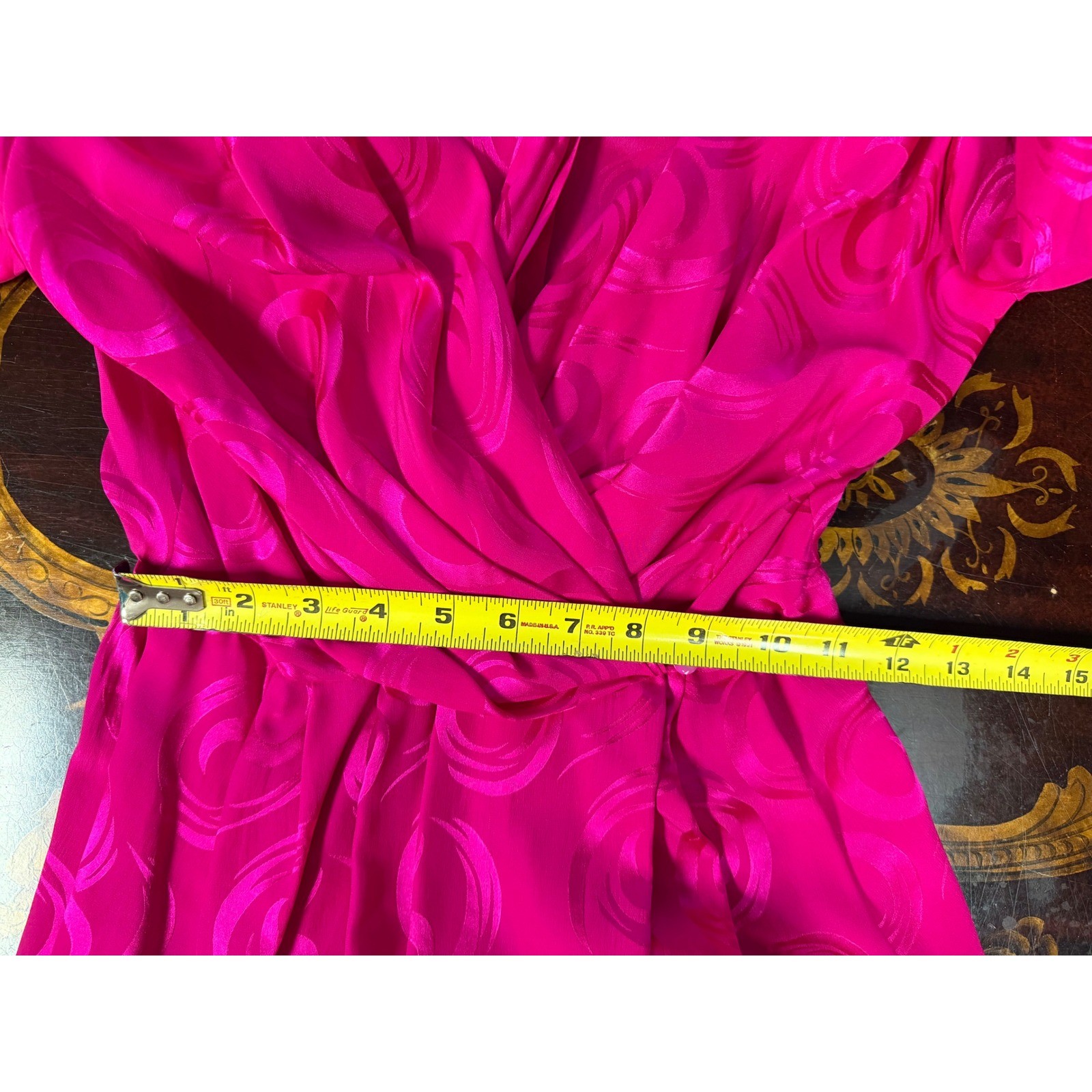 Vtg Argenti Pink Silk Jacquard Wrap Dress Midi 80s Luxury Glam Mob Wife 4 NEW
