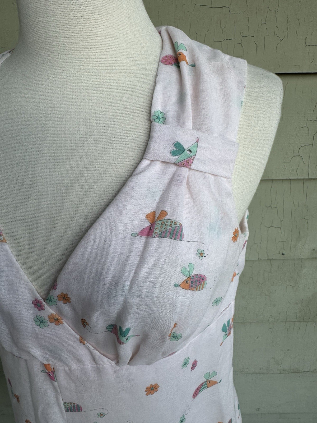 Vtg 70’s Terri Petites Mini Dress Pink Pastel Mouse Flower Print Junior 13 Wmn S