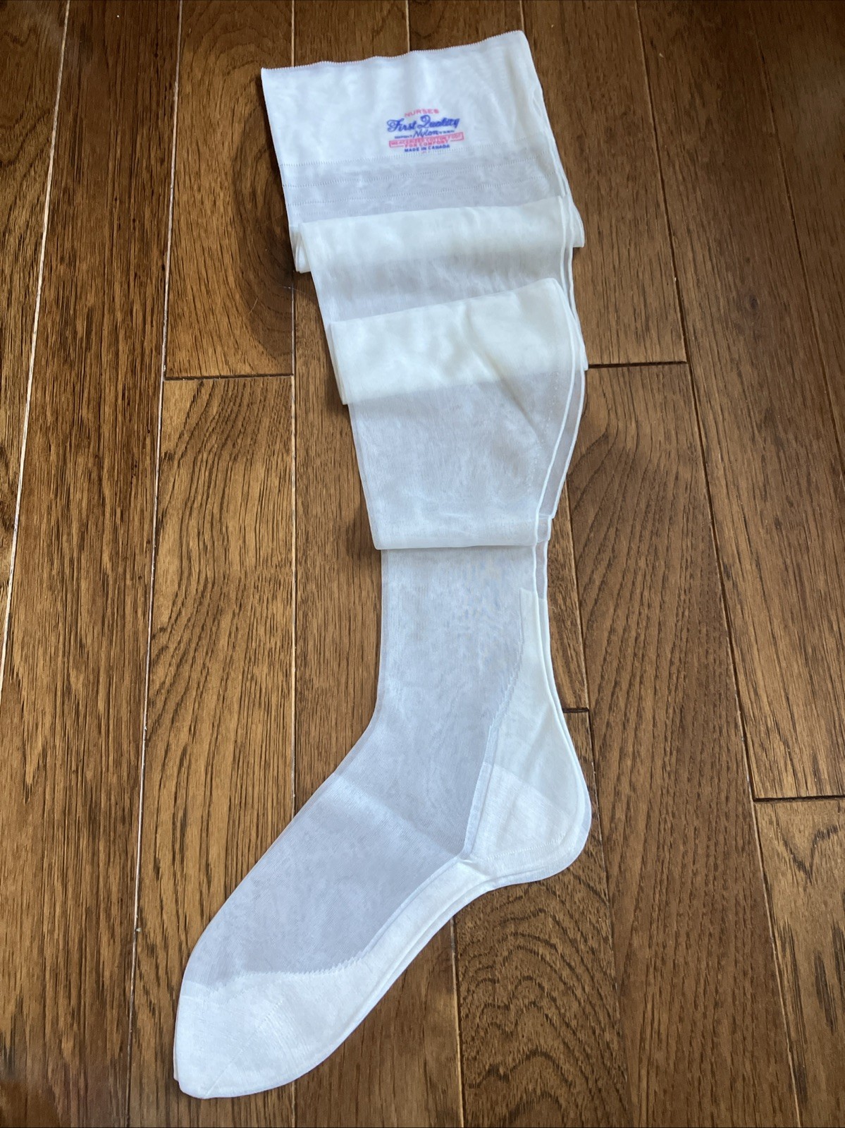 Vintage Nurses White Sheer Nylon Stockings Seamed Mercerized Cotton Foot NEW