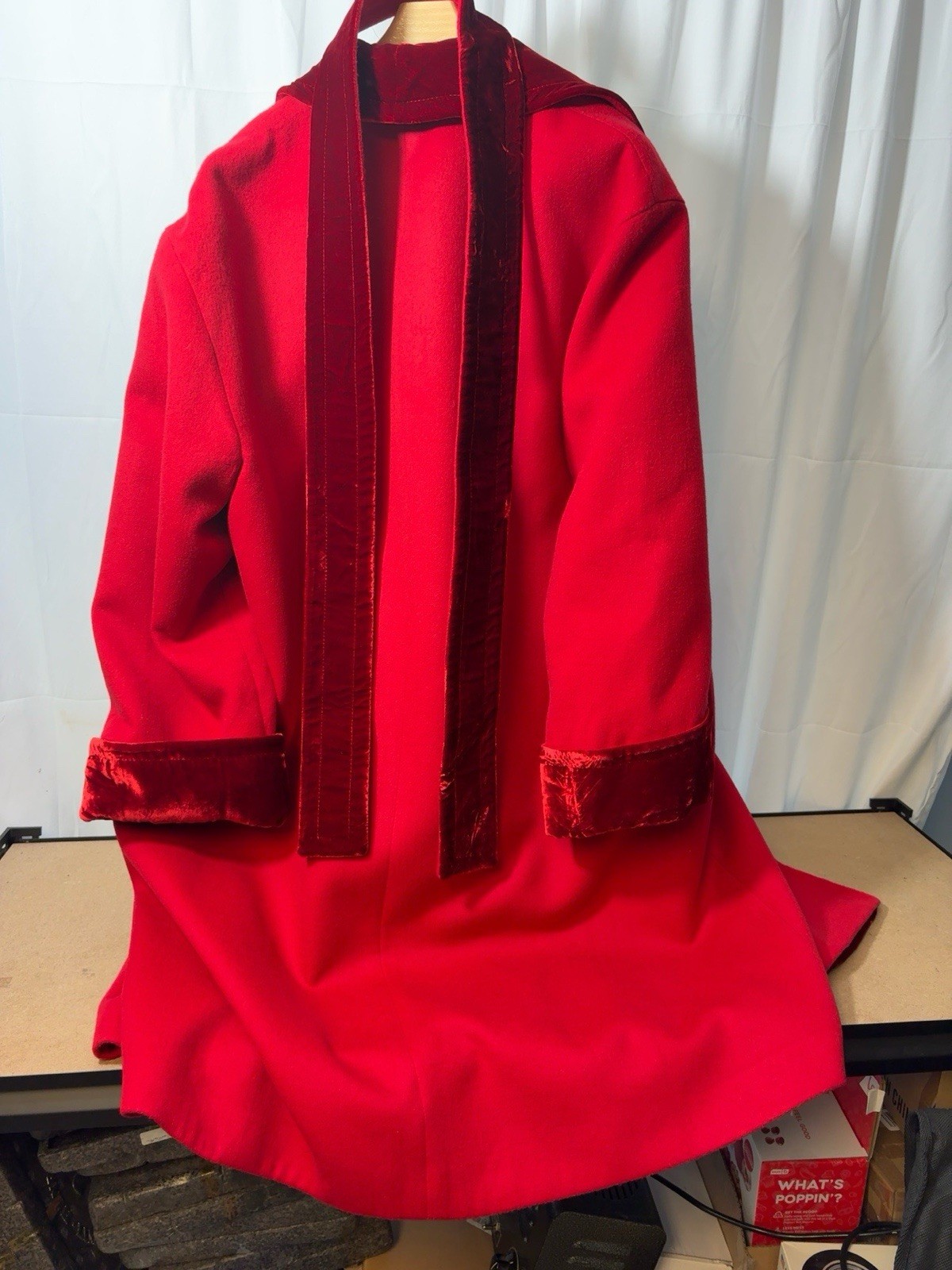Vntg Gianfranco Ferré Red Virgin Wool Silk Velvet Belted Coat Made Italy size 44