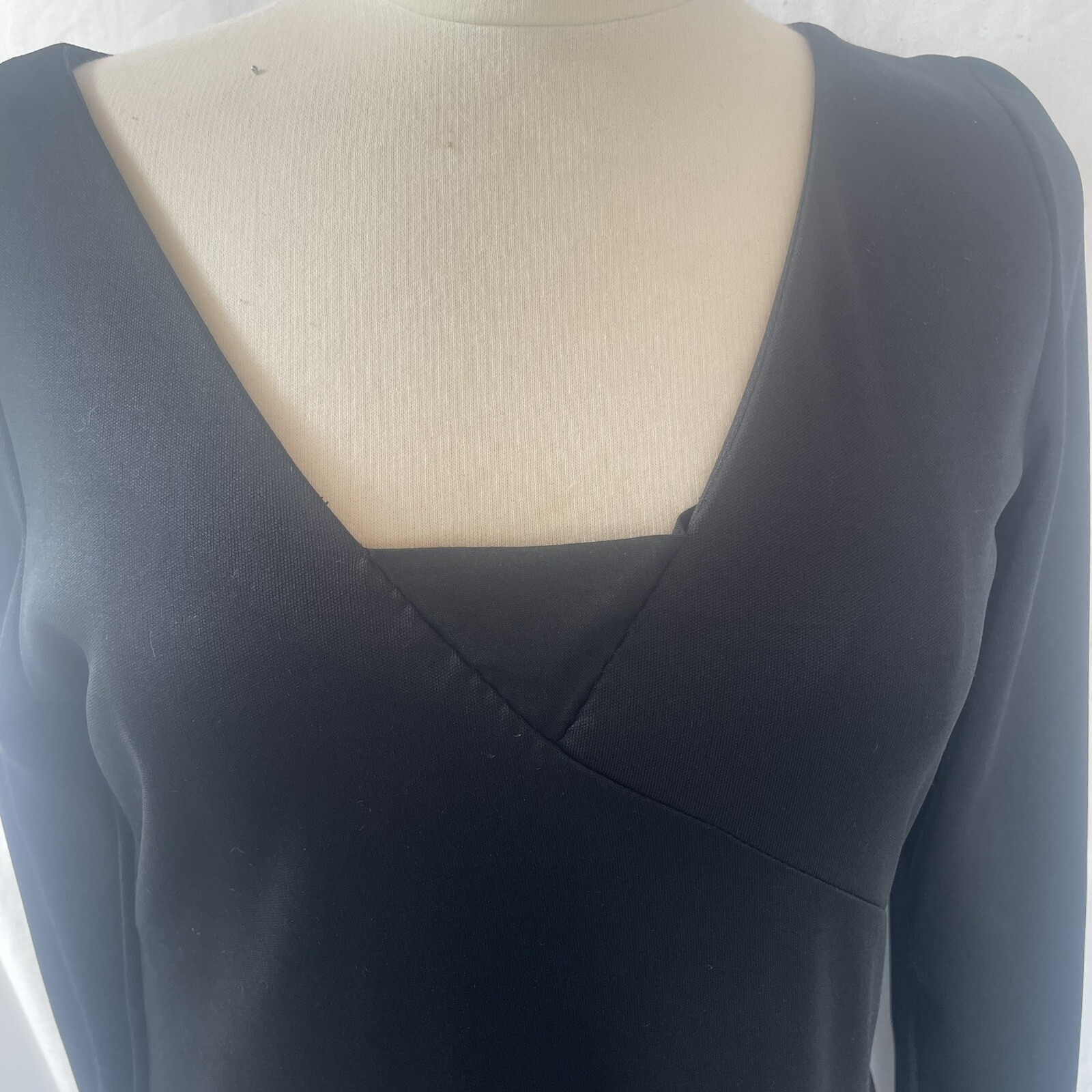 VTG N.R. 1 Ned Gould Black Knit Fit & Flare Dress Sz 14 Long Sleeve Midi USA