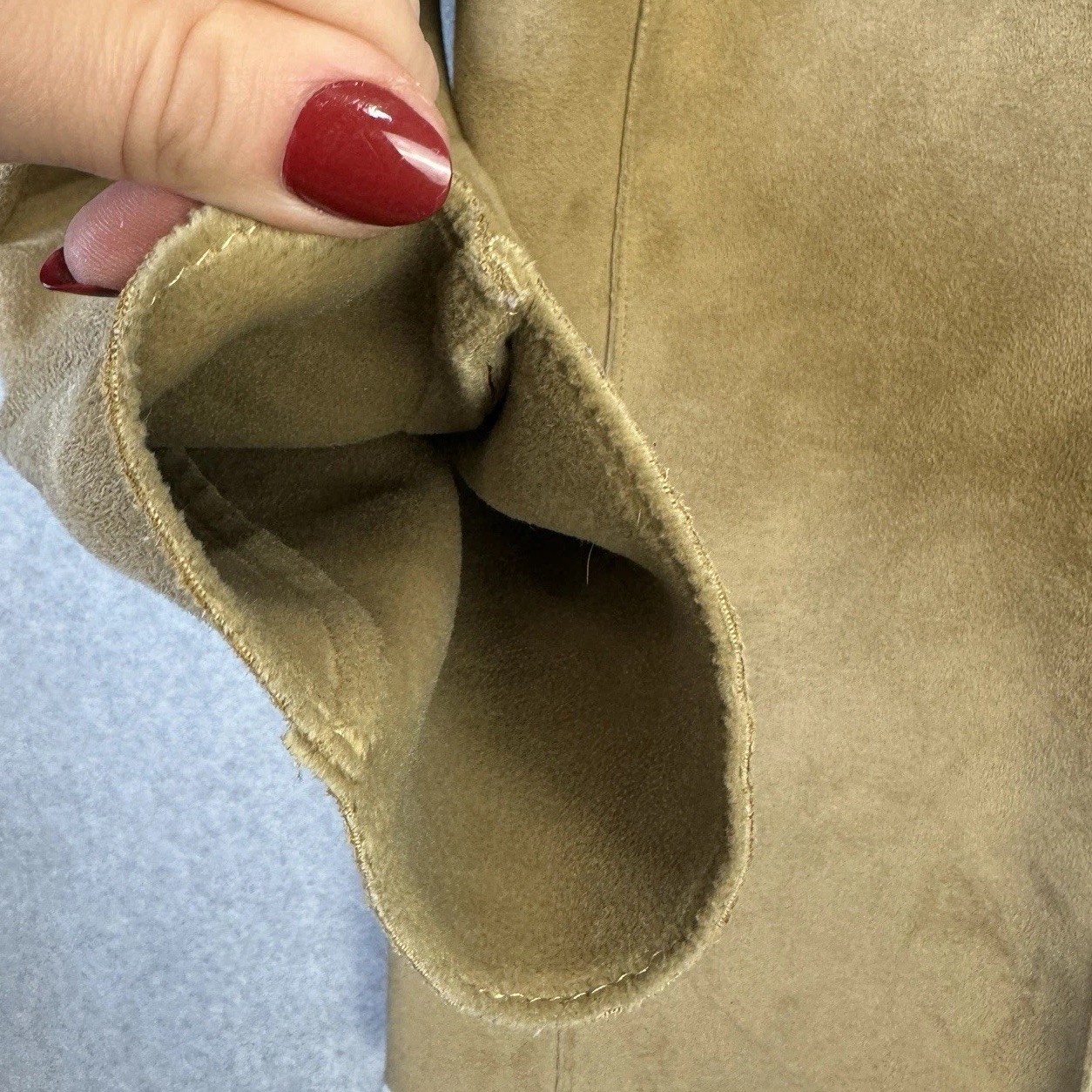VTG Harve Benard Faux Suede Long Jacket Tan Brown Size 4 Western Open Front
