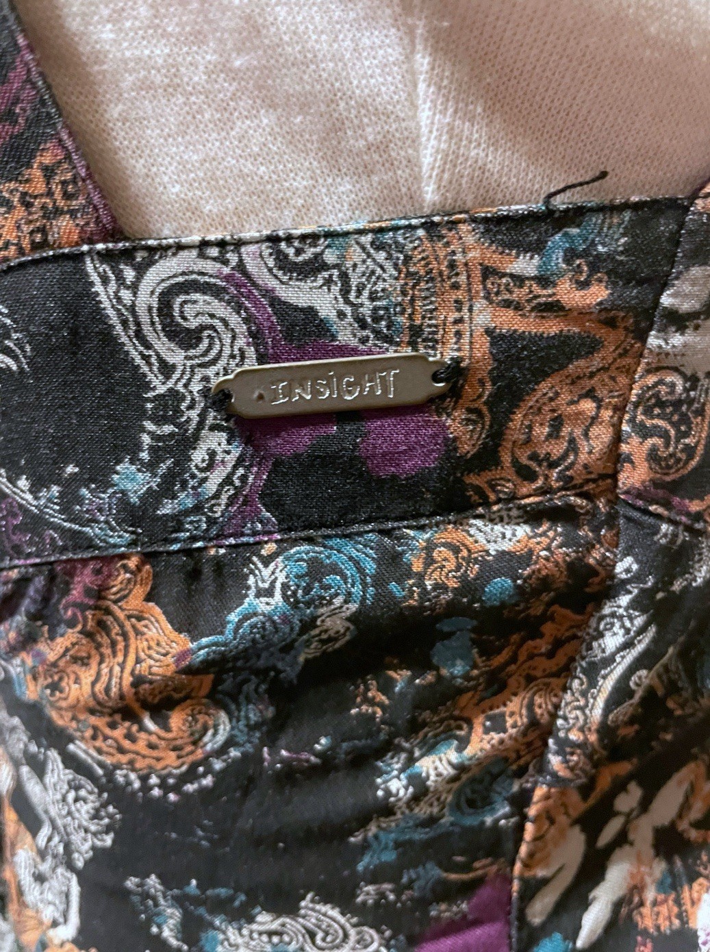 1990’s Black & White Paisley Print w Purple, Teal & Rust Bleach Splash Sundress