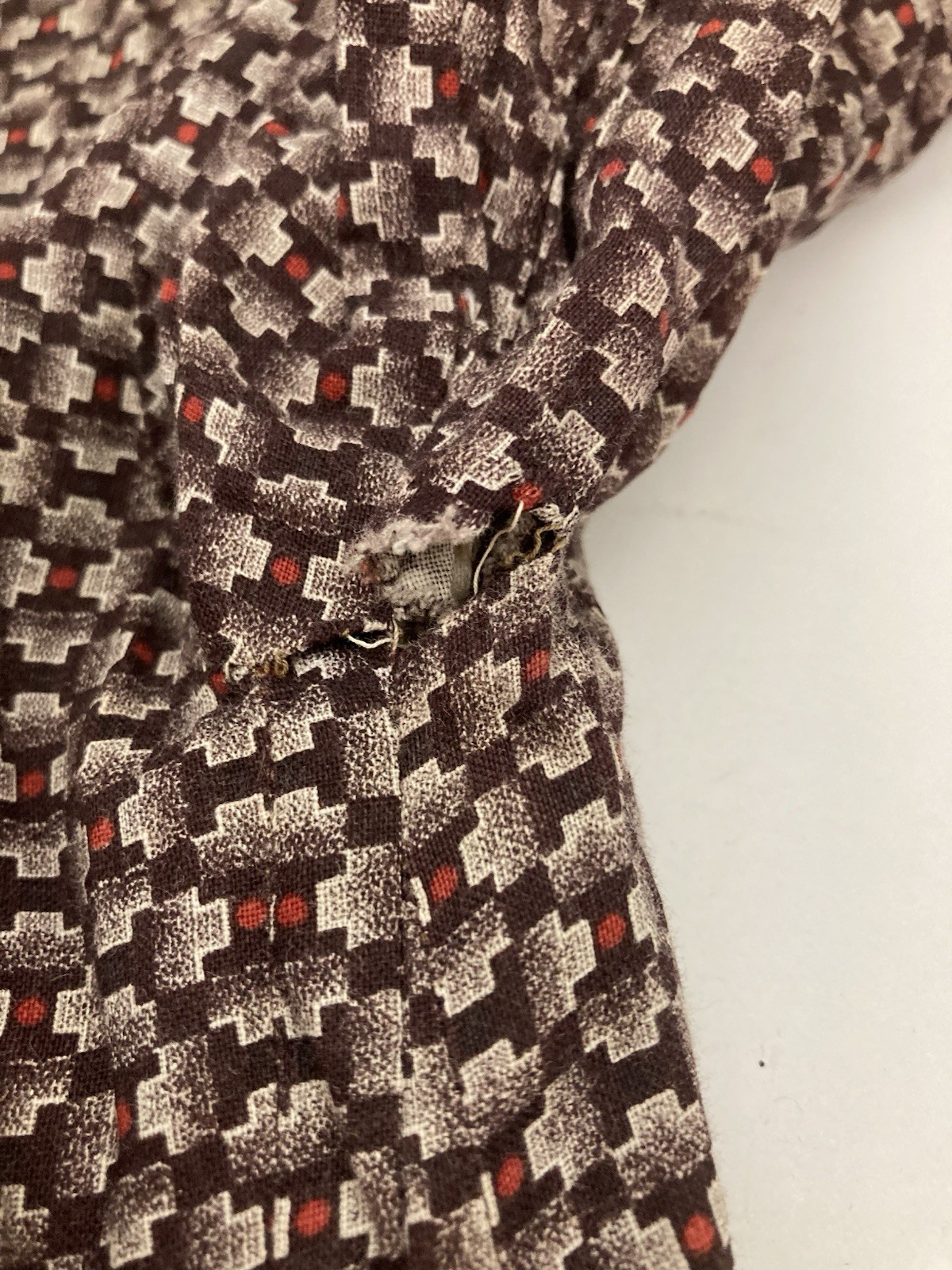 VTG HANDMADE PRARIE BROWN & RED FEEDSACK COTTAGECORE FARM GIRL DRESS