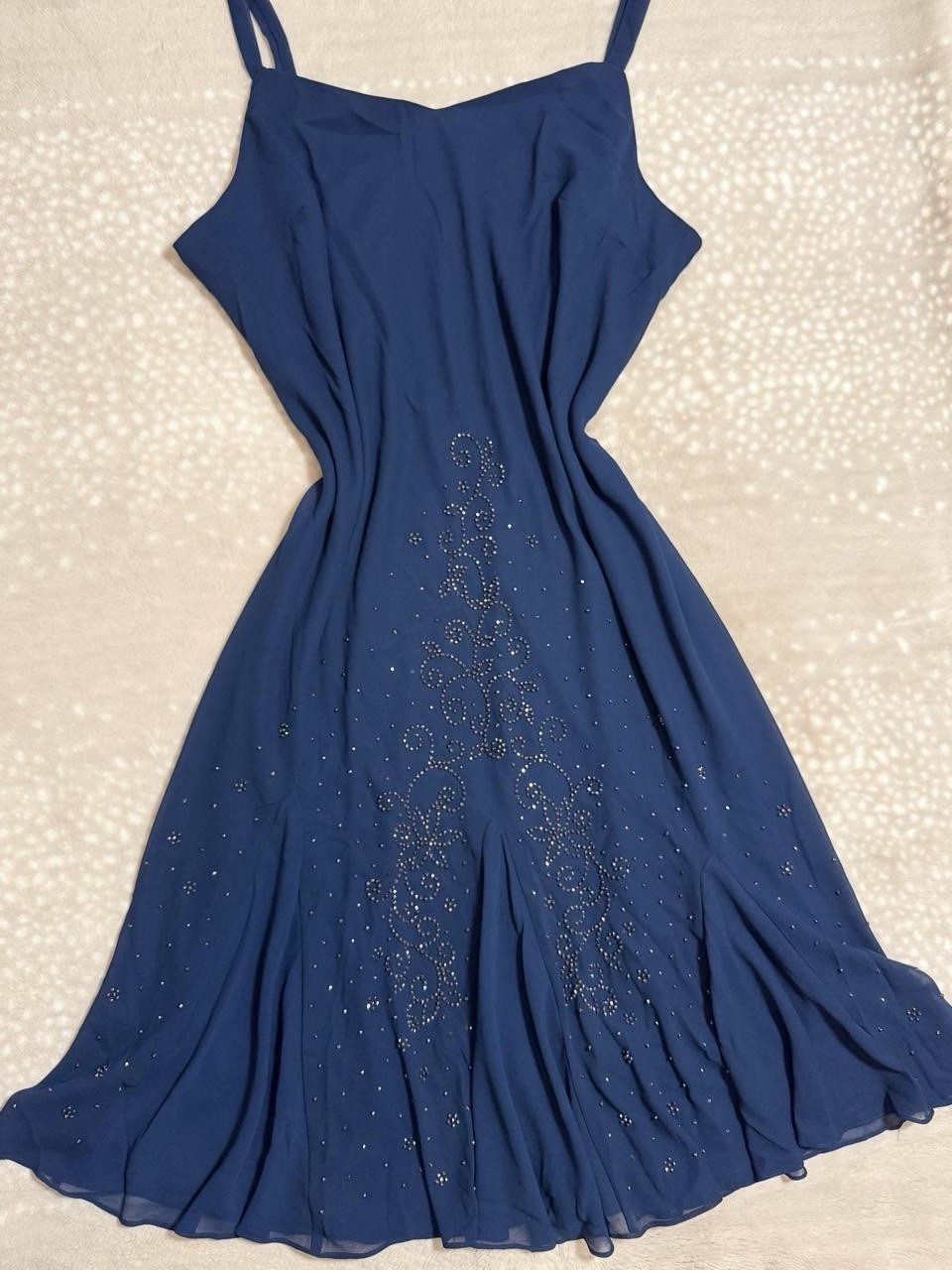 Vintage Dark Blue Beaded Gem Embellish Fairy Formal Gown Dress Plus Size 32W 5X