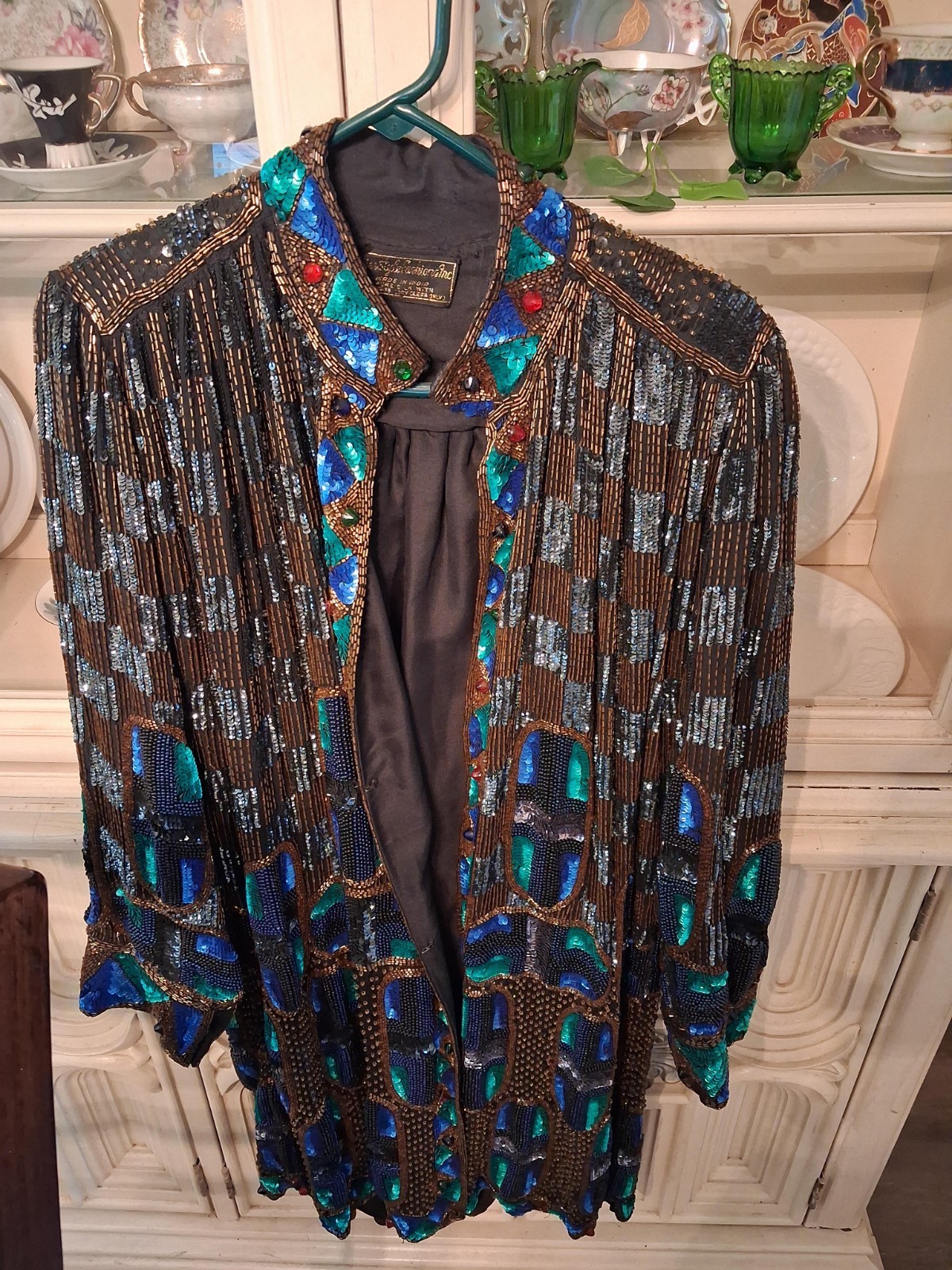 Stunning Vintage 100% Pure Silk Heavily Beaded Statement Jacket