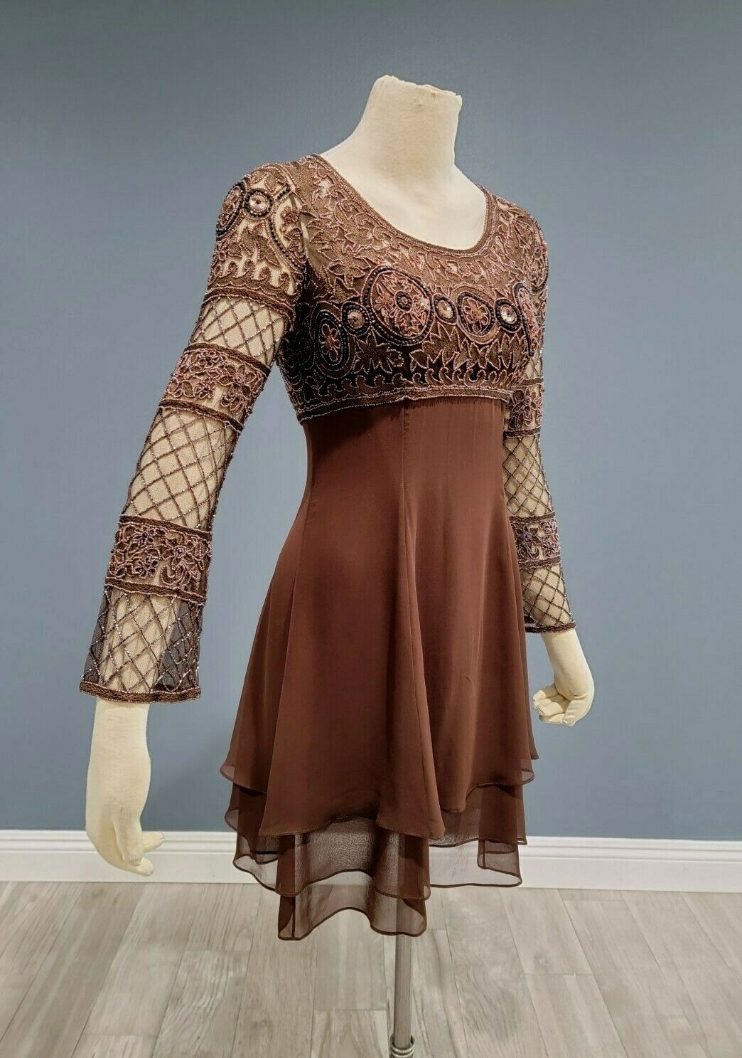 Vintage NAEEM KHAN Riazee for Neiman Marcus brown silk sequin dress 4