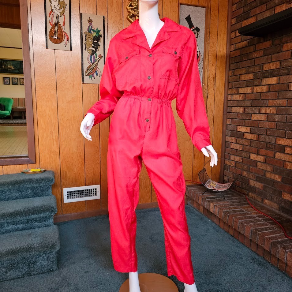 Vtg 80s Mall Rat Dreams Tomato Red Parachute Pants Flight Boiler Suit Jumpsuit L
