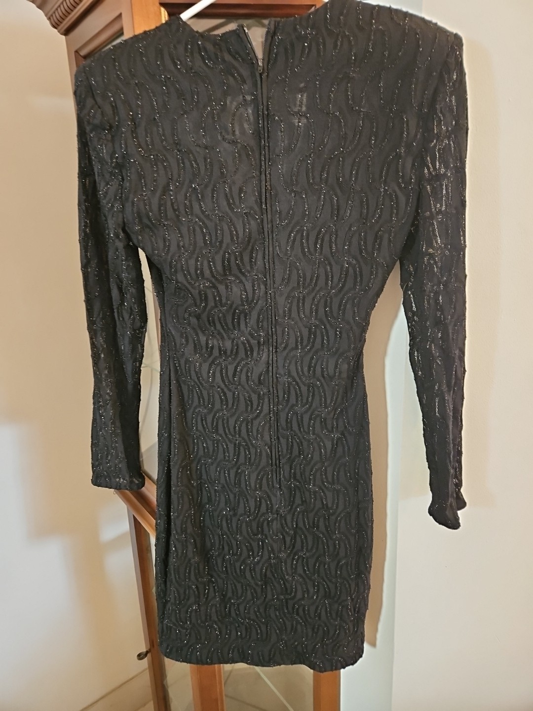 Niki Originals Black Sparkle Vintage Dress. Size 4 Long Sleeve Shoulder Pads