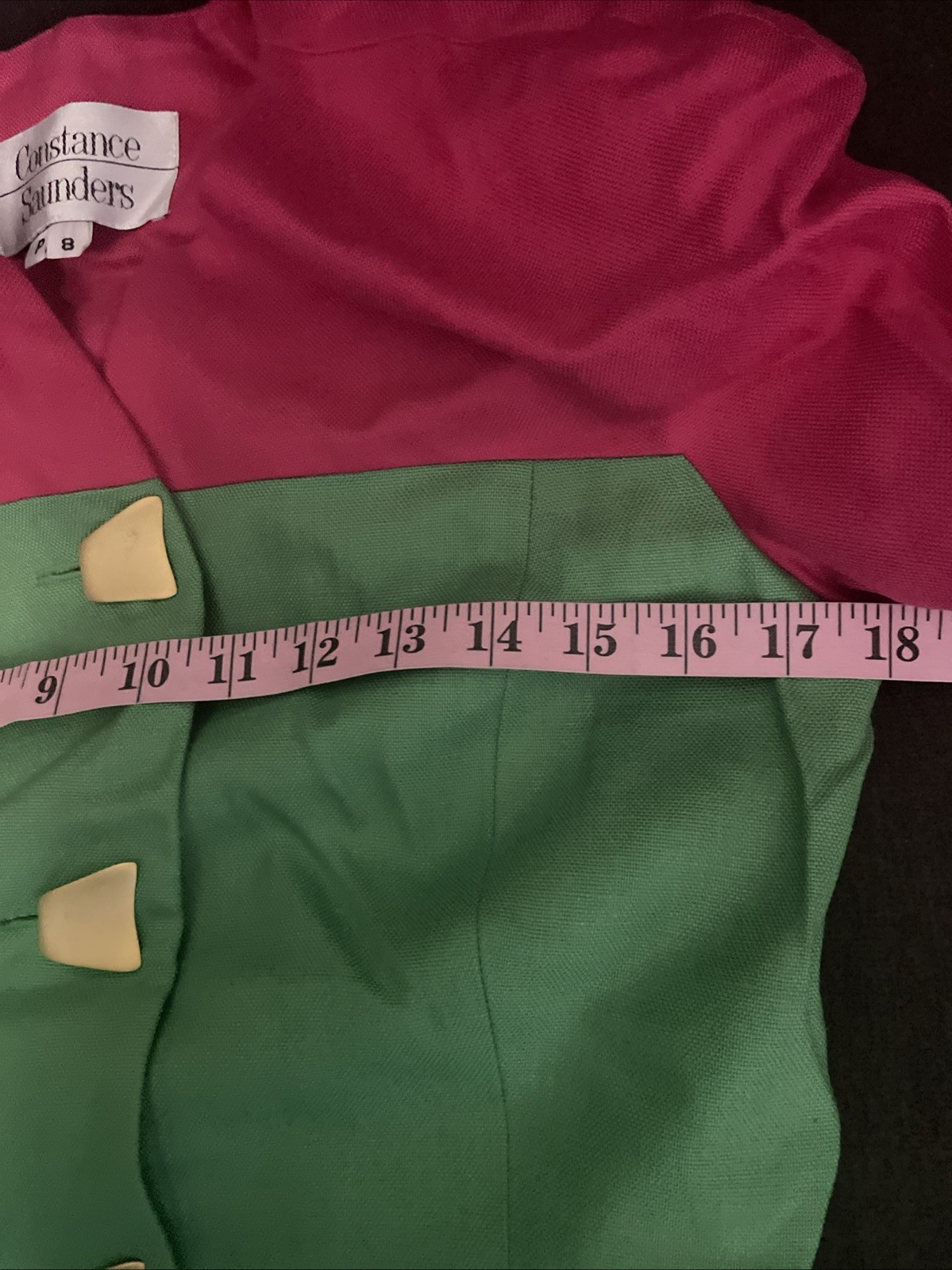 Vintage CONSTANCE SAUNDERS color block dress SZ P 8 Rare Buttons
