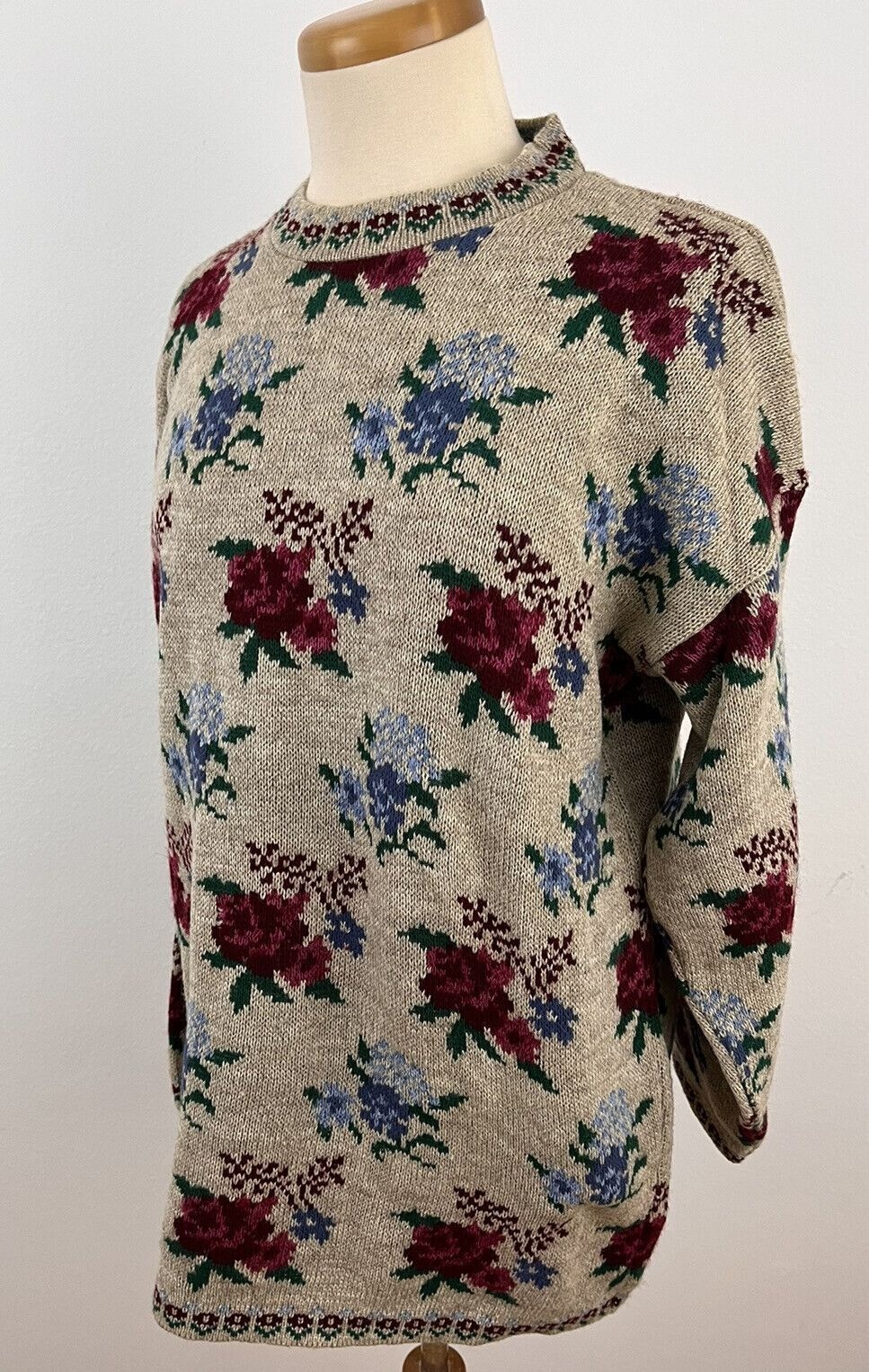 Vintage Bugle Boy Women’s L Acrylic Sweater Floral Rose Farm Cottagecore NWT