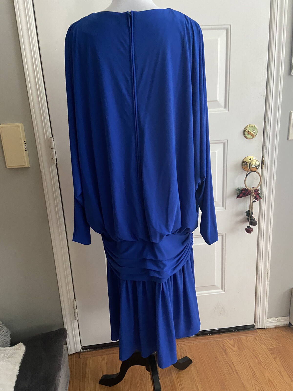 Vintage 1980s Claudia Cooper Royal Blue Dolman Batwing Drop Waist Dress Size 16
