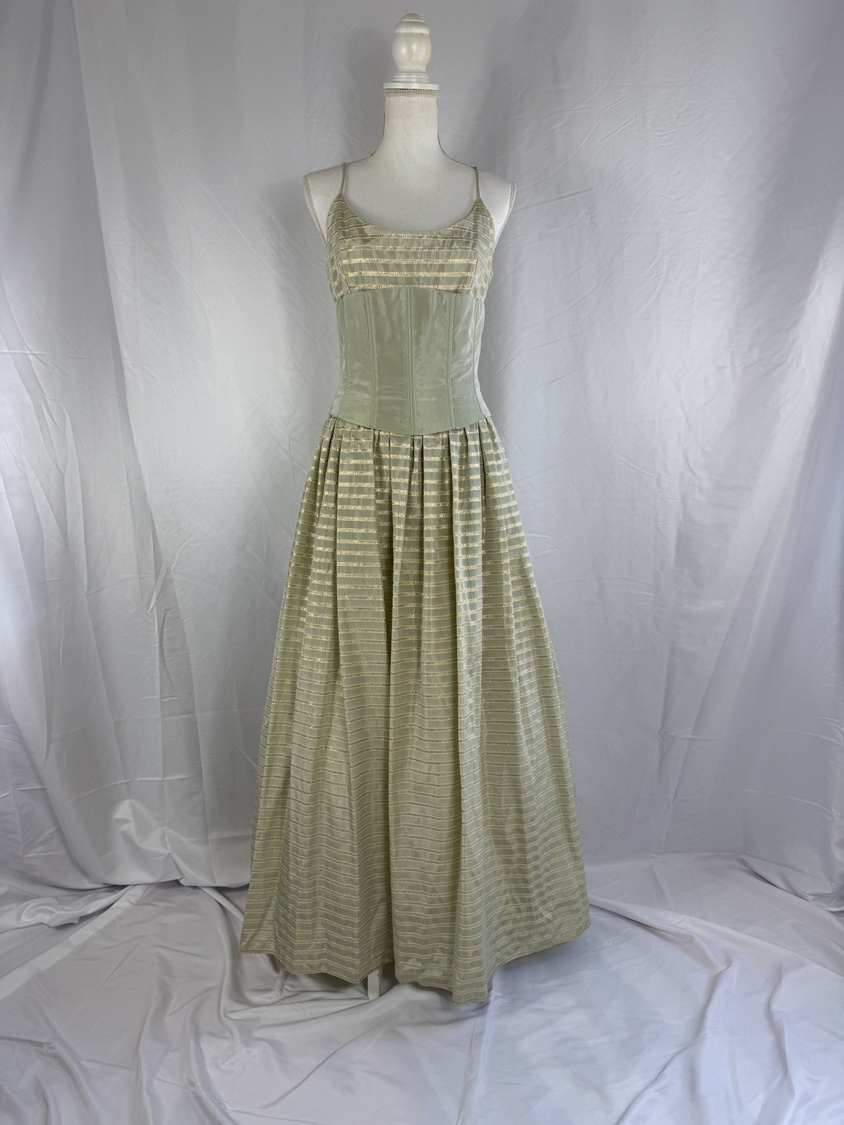 Vintage 80s/90s Jessica McClintock Gunne Sax Gold Striped Corset Ballgown 9/10