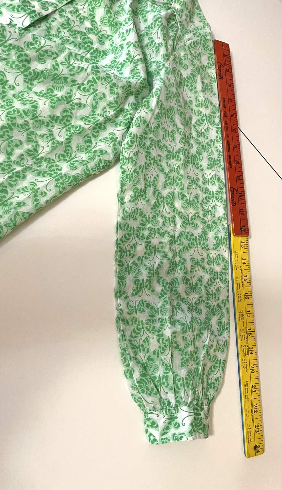 Vintage 1970s Green Butterfly Print Hippie Sheer Boho Summer Peasant Top sm/md