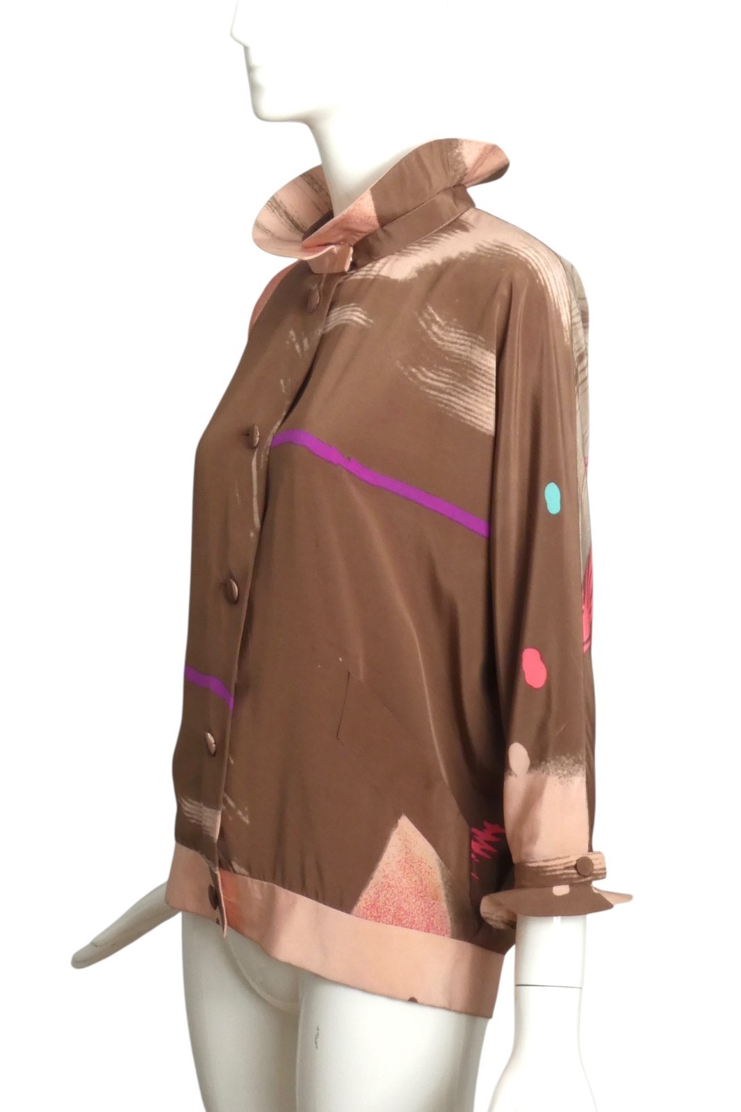 PIERRE CARDIN – 1970s Multi Color Brown Silk Blouse, Size 6