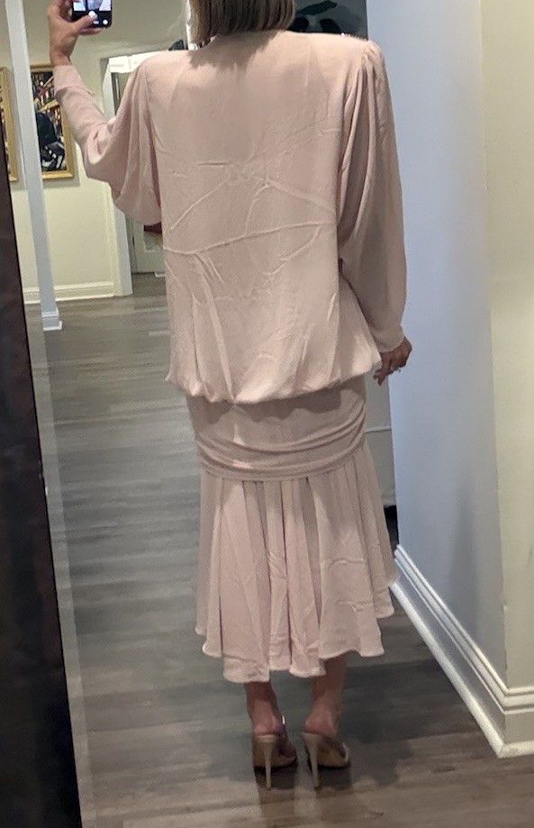 Vintage 1982 Eletra Casadei Blush Pink Chiffon Beaded Dress 80s Golden Girls M