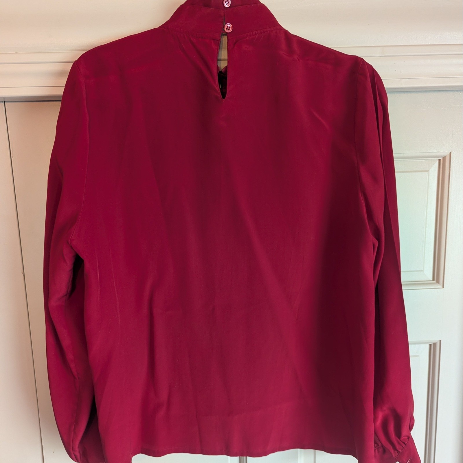 Vintage Silk Blouse Red Pleated High Neck Long Sleeve Elegant Top