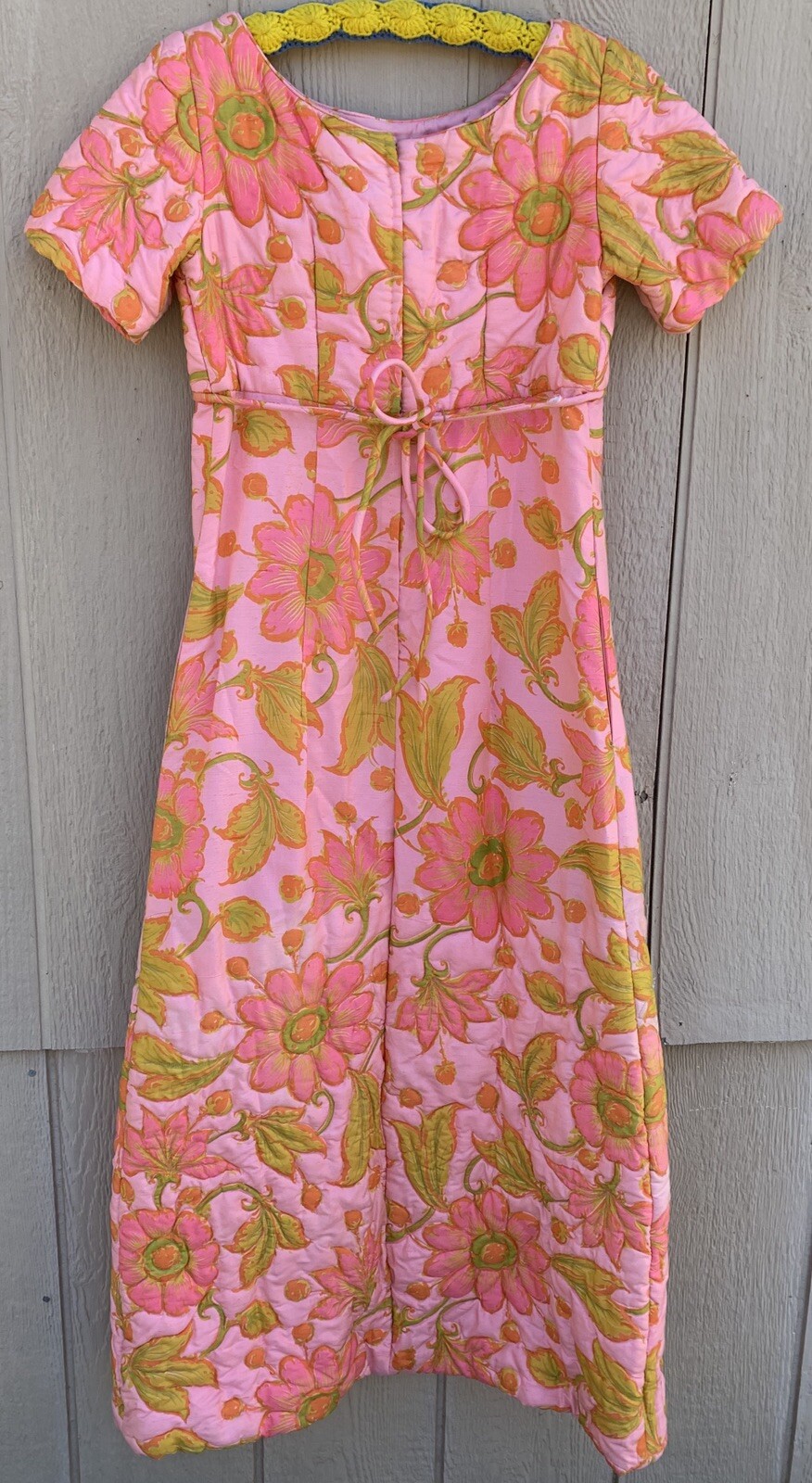 1960s Silk Floral Maxi Dress Macys Marchioness Pink Multicolor Hong Kong S