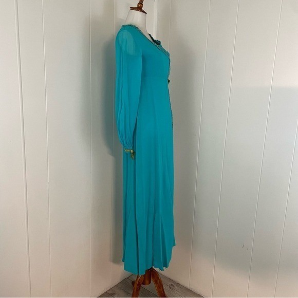 60s Vintage Maxi Dress Women’s S Long Sheer Sleeve Goddess Hippie Chic Bohemian