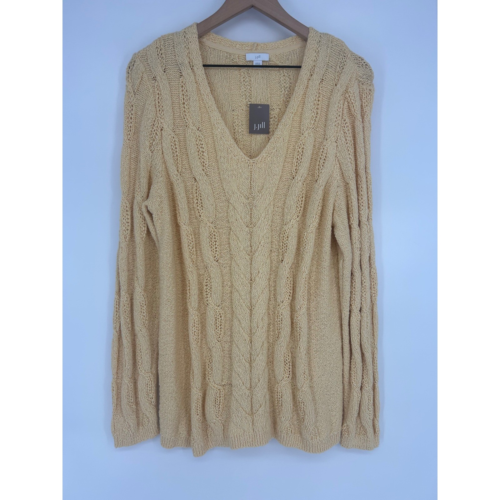 „NWT” J. Jill Women’s Cable Knit V-Neck Sweater In Sunshine Yellow- Size Large