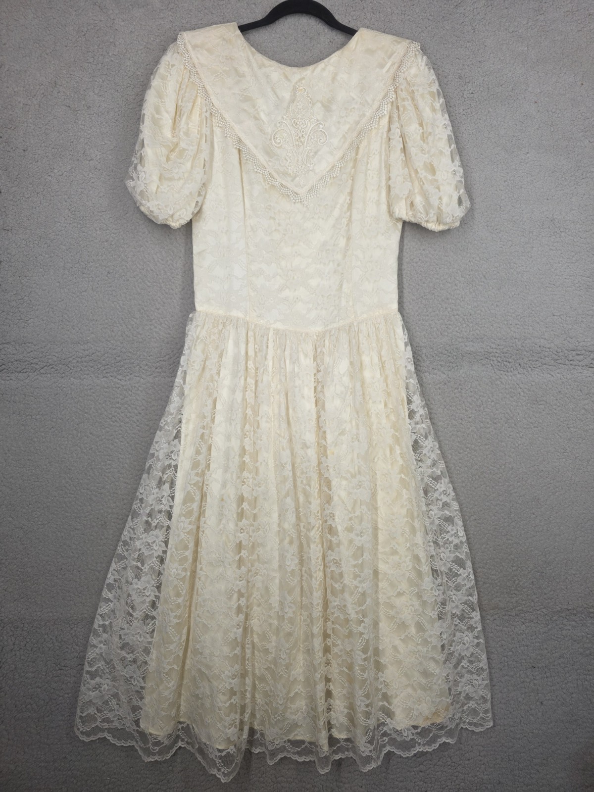 Vintage 80s Ivory Lace Wedding Gown Size 13 Precious Moments Victorian Dress