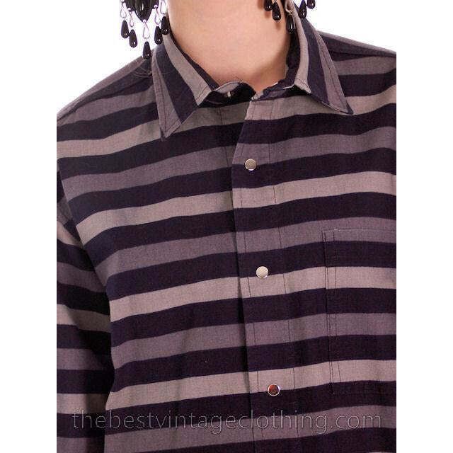 Vtg 70s Vuokko Cotton Stripe Jacket Top M Black Gray Charcoal Modernist Snaps