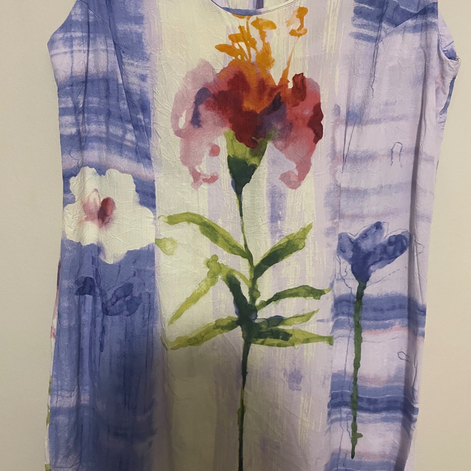 Vintage Jams World Arabella Floral Watercolor Print Shift Dress L Rayon resort