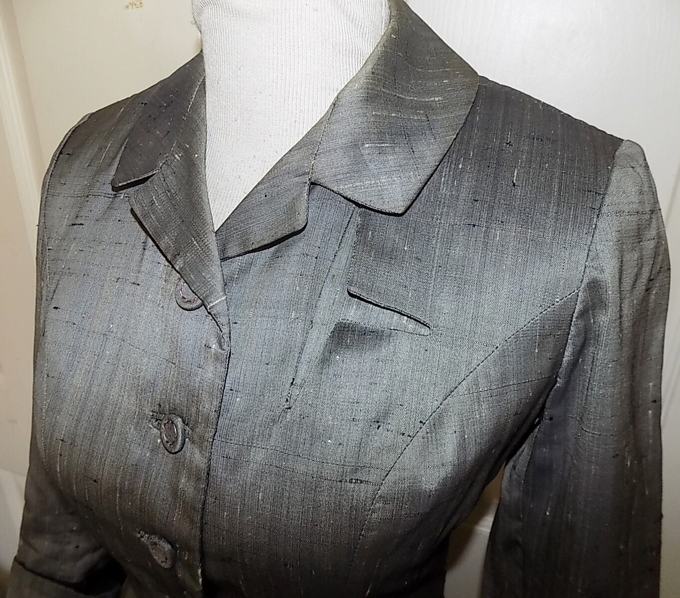 Vintage 50s Silver Gray Shantung Tailored Suit I Magnin B34