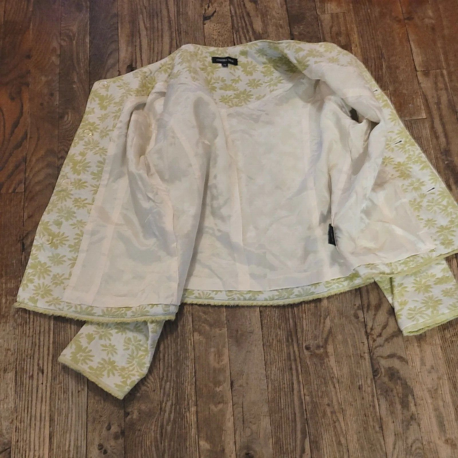 Vintage 1990s Evening/Cocktail Jacket GREEN/IVORY SZ M Floral Print Jaquard NWOT