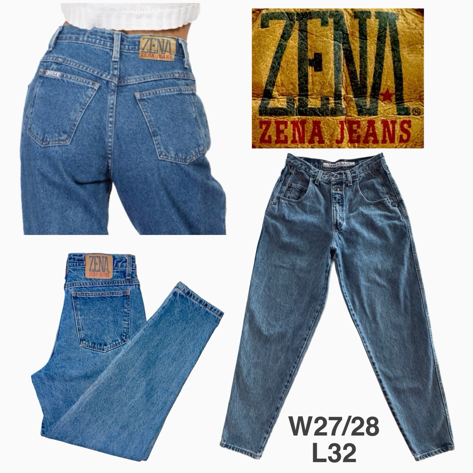 80’S ZENA High-Rise Tapered-Leg Relaxed Fit Vintage Mom Jeans (~27/28” waist)