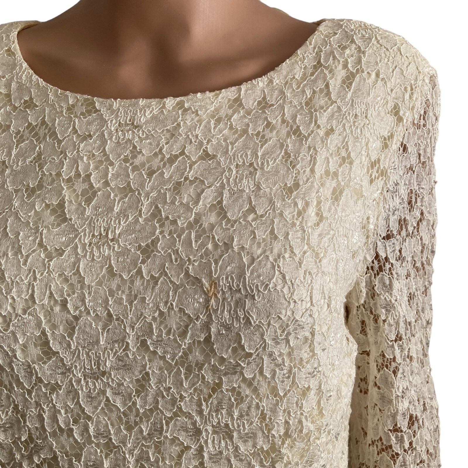 Vintage David Warren NY Blouse Womens 14 Lace Beaded Hem