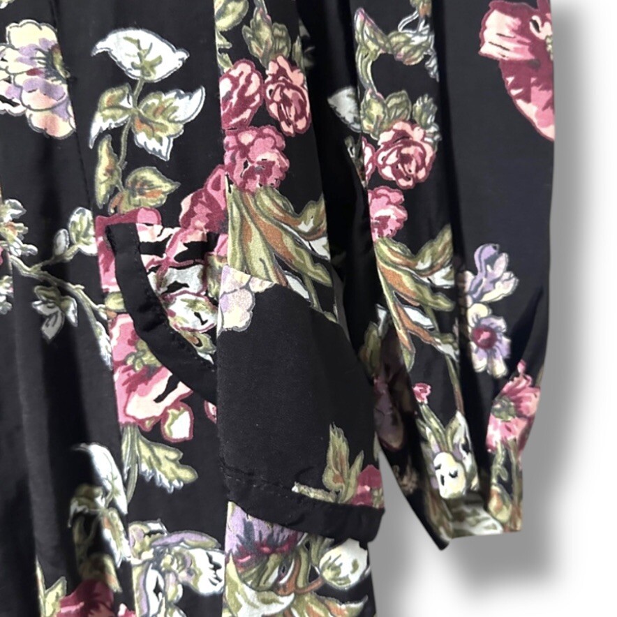 Vintage 80s/90s Kathryn Deene Black Floral Collared Midi Dress Plus Size 18