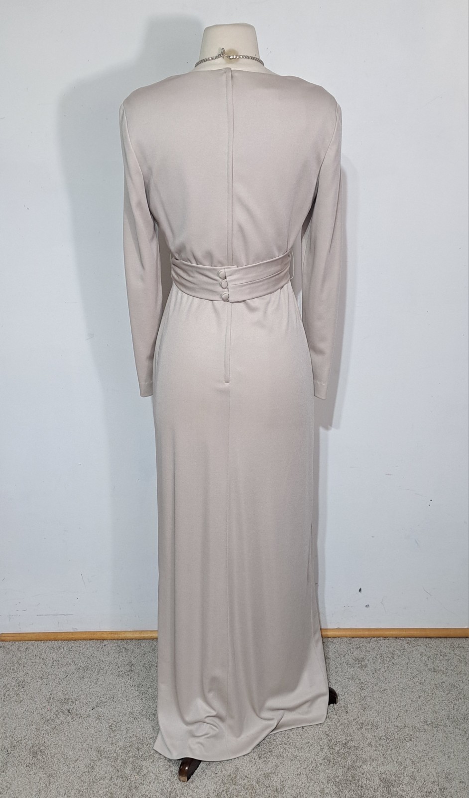 Vintage Jersey Knit Maxi Goddess Dress Knot Twist Waist Sz S